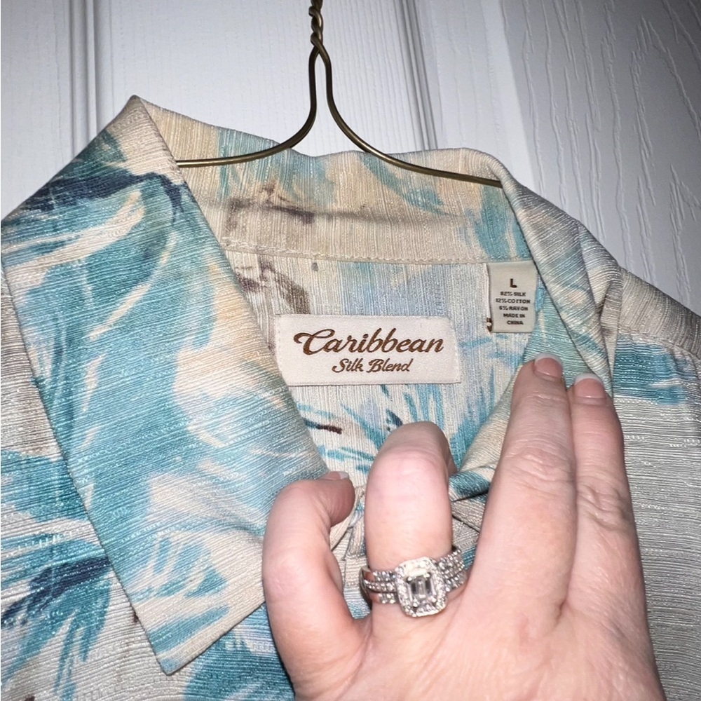 Men's Large Button Down Silk Blend Shirt Tropical - Picture 7 of 7